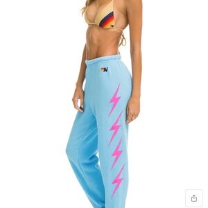 Aviator Nation Lightning Bolt 4 Sweatpants- Sky// Neon Pink